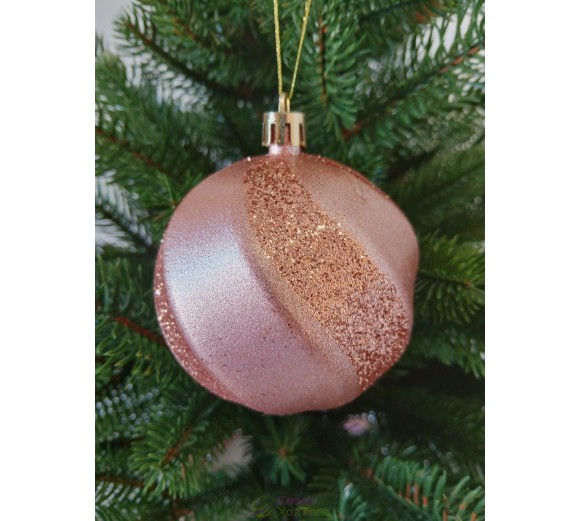 Новорічна куля в блискітках "Хвилька" Ø80мм рожево-золота, ціна за набір 4шт